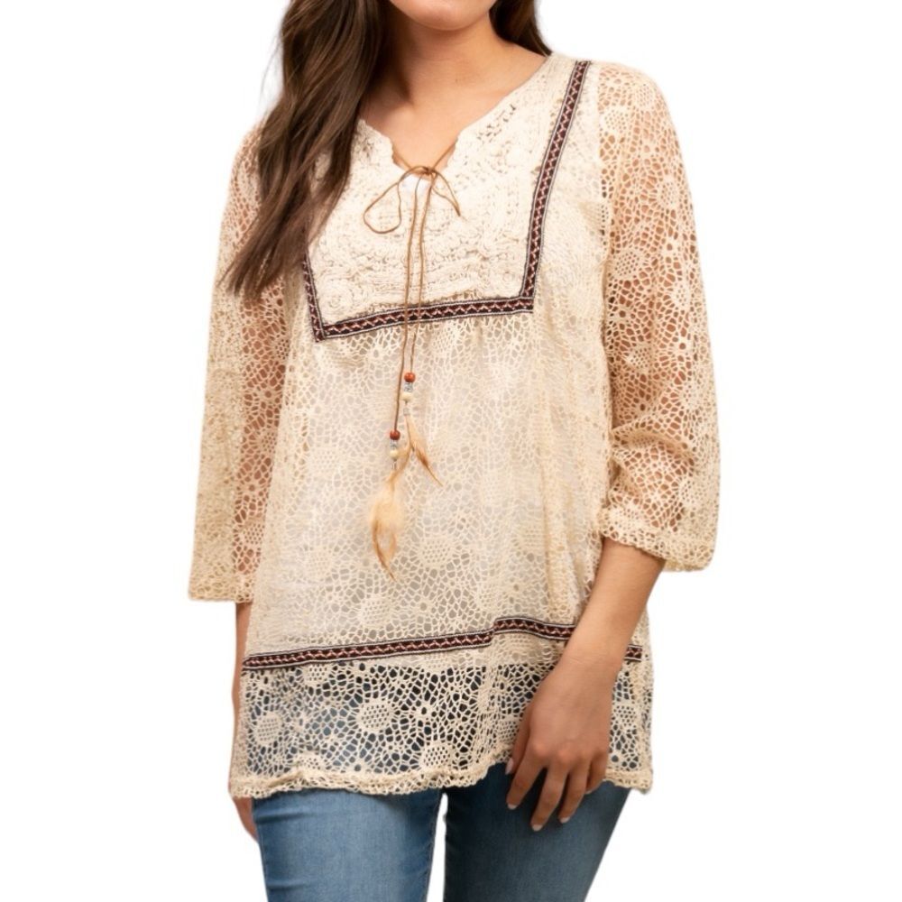 NWT Color Swatch Crochet Tunic Top Neutral Bohemian Festival Renaissance
